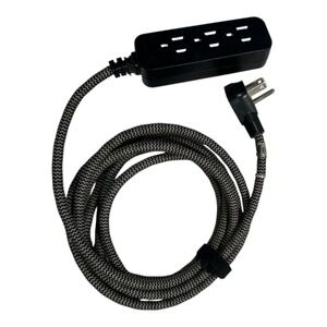 Fabric Extension‎ Cord with 3 Outlets, Gray & Black Braided Cable Length 10FT